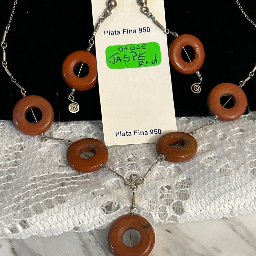 Red/Orange Jasper Necklace with 950 plata Silver